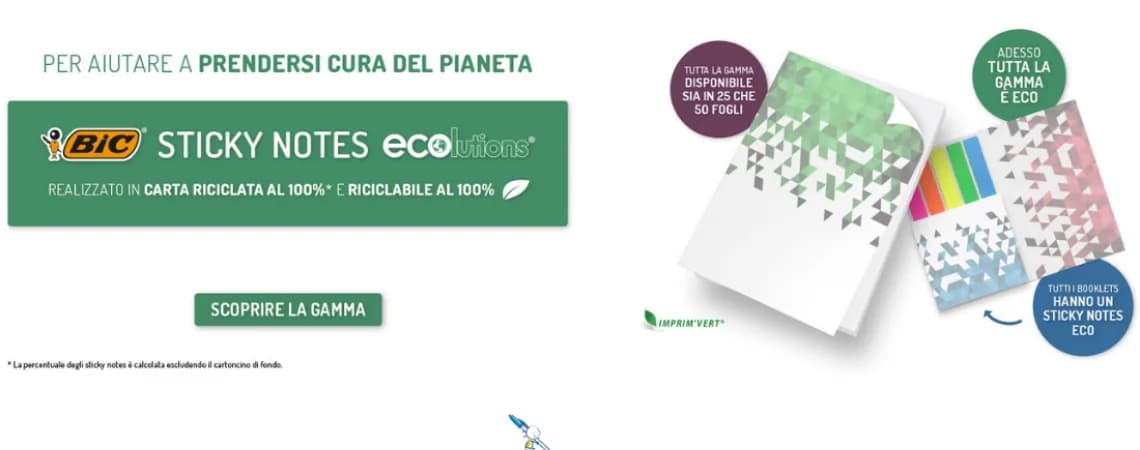 VASTA GAMMA DI BIC STICKY NOTES ECOLUTIONS PERSONALIZZATI